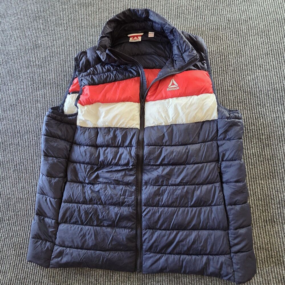 Reebok Puffer Vest Men's Size 3XL Zip-Up Red / White / Blue